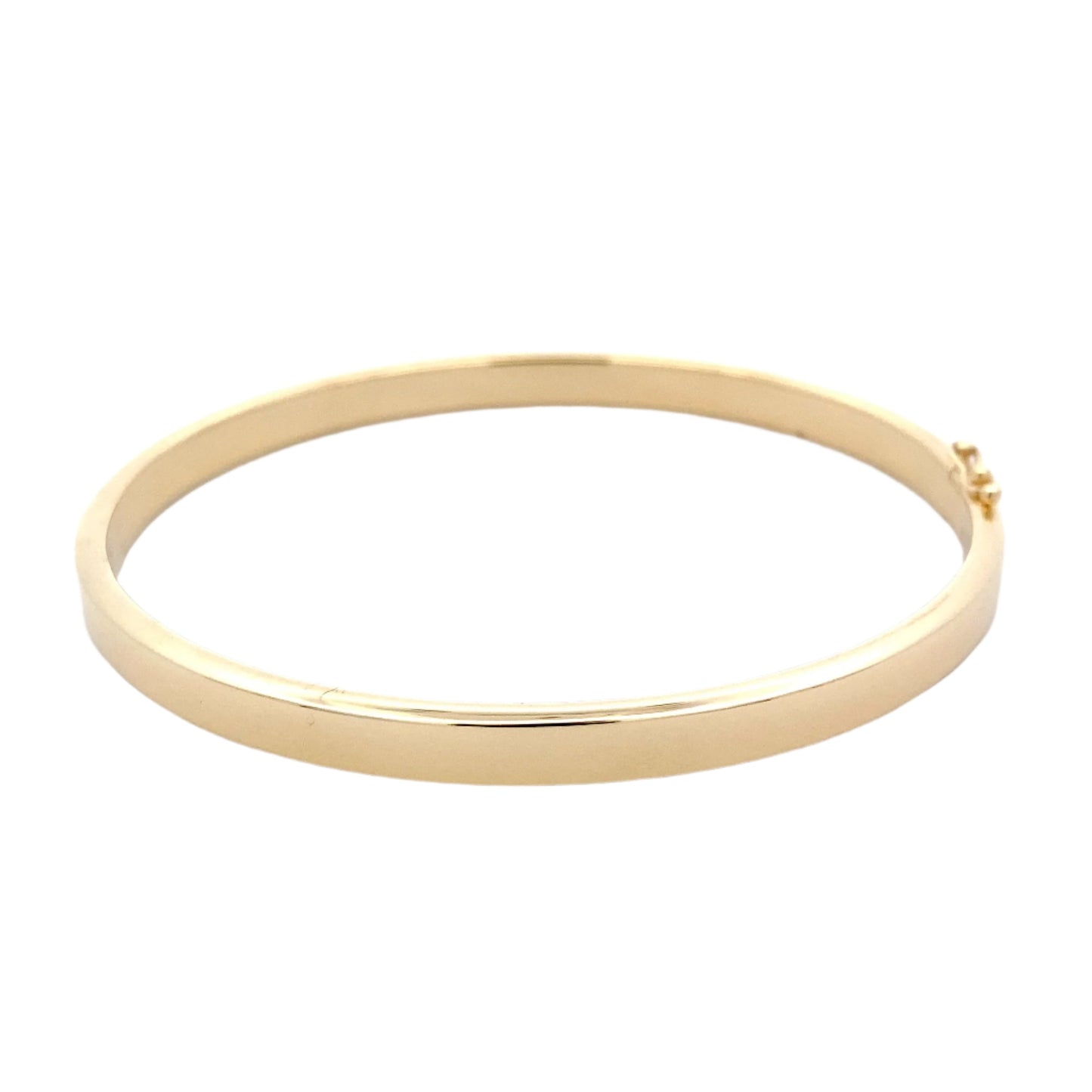 Yellow gold 5mm solid bangle in a flat profile with rounded edges Gardiner Brothers