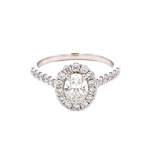 Platinum Oval Shaped Diamond Halo Cluster Ring Ring - 1.10cts Gardiner Brothers