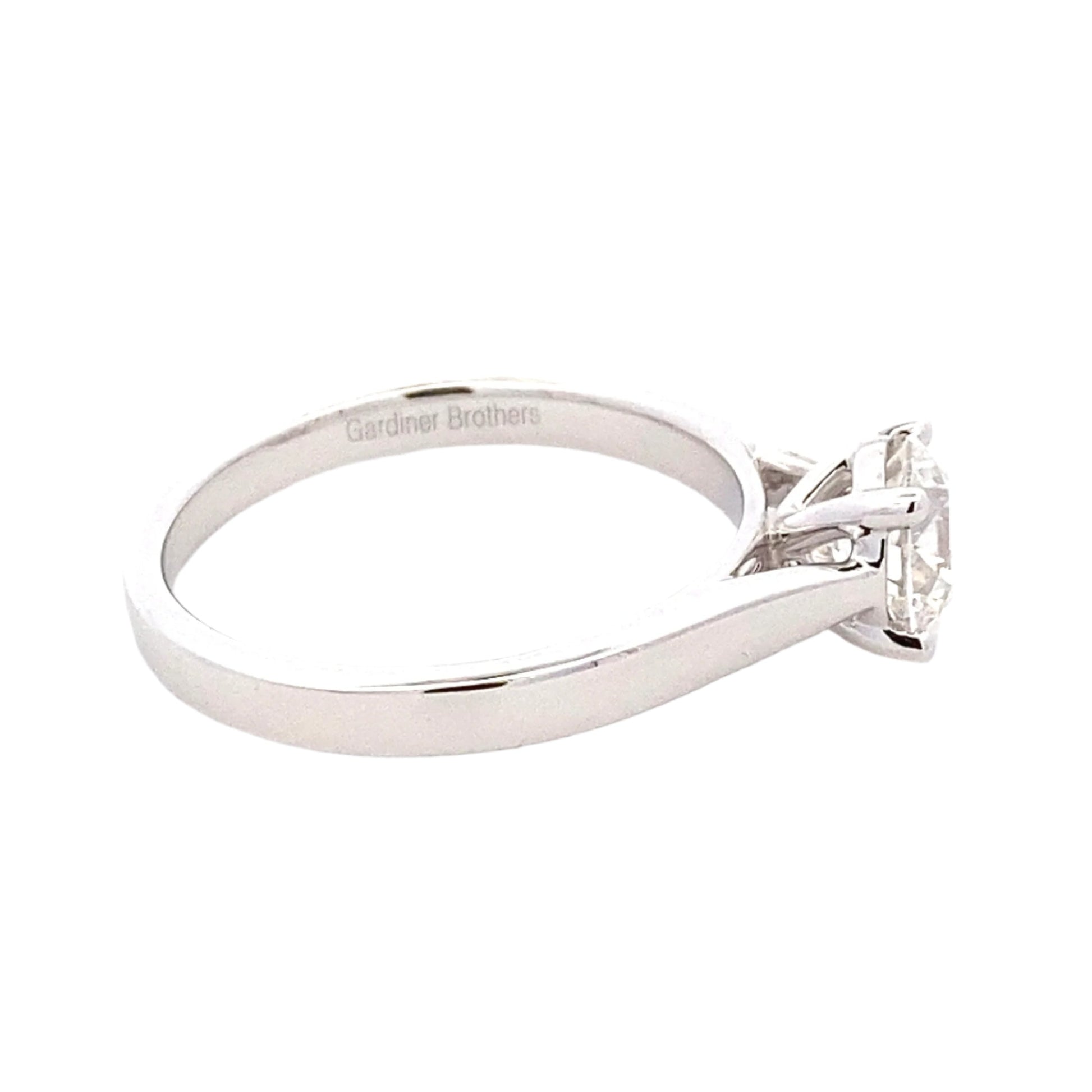 Platinum Round Brilliant cut diamond solitaire ring - 0.91cts Gardiner Brothers