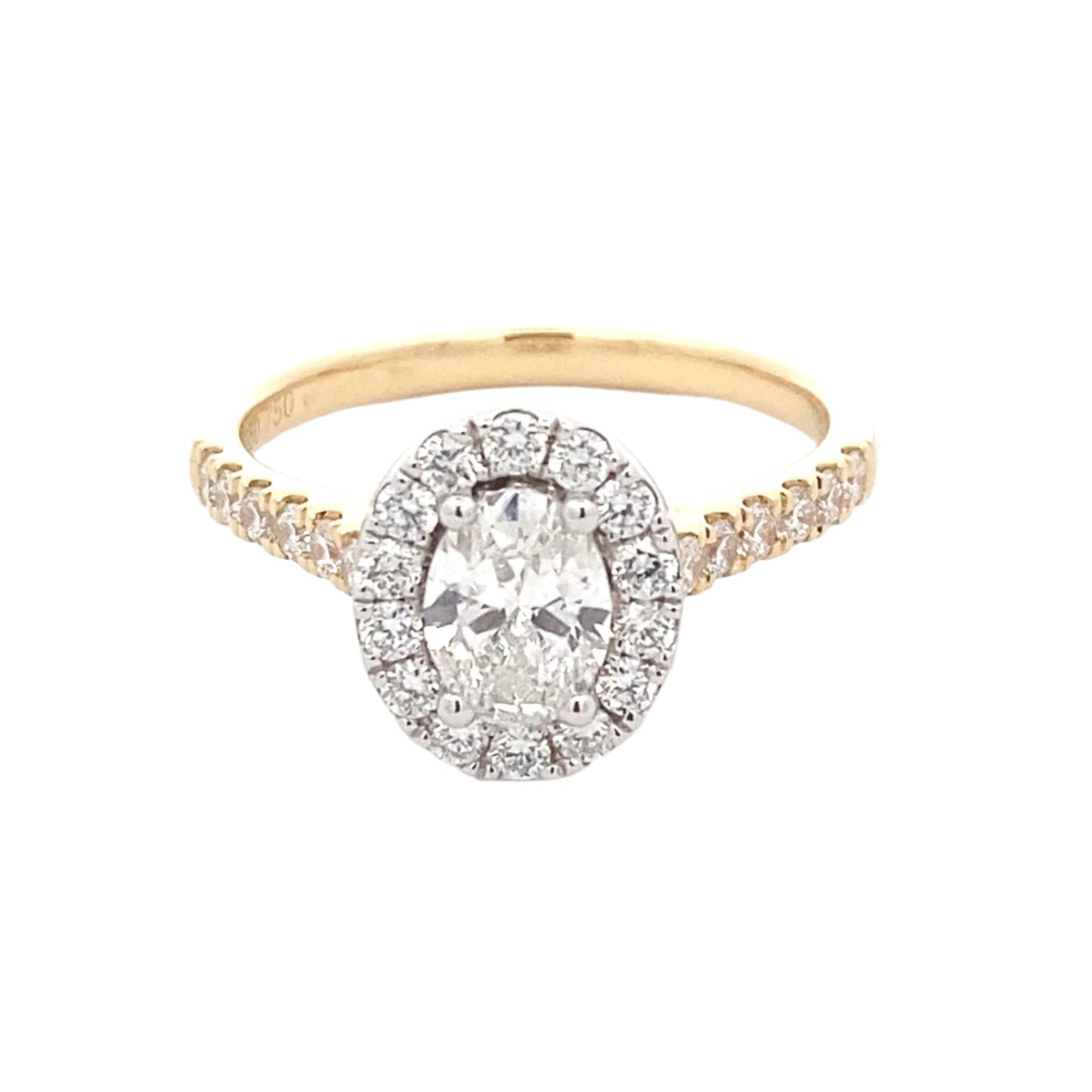 Yellow Gold Oval shaped diamond halo cluster style ring - 1.10cts Gardiner Brothers