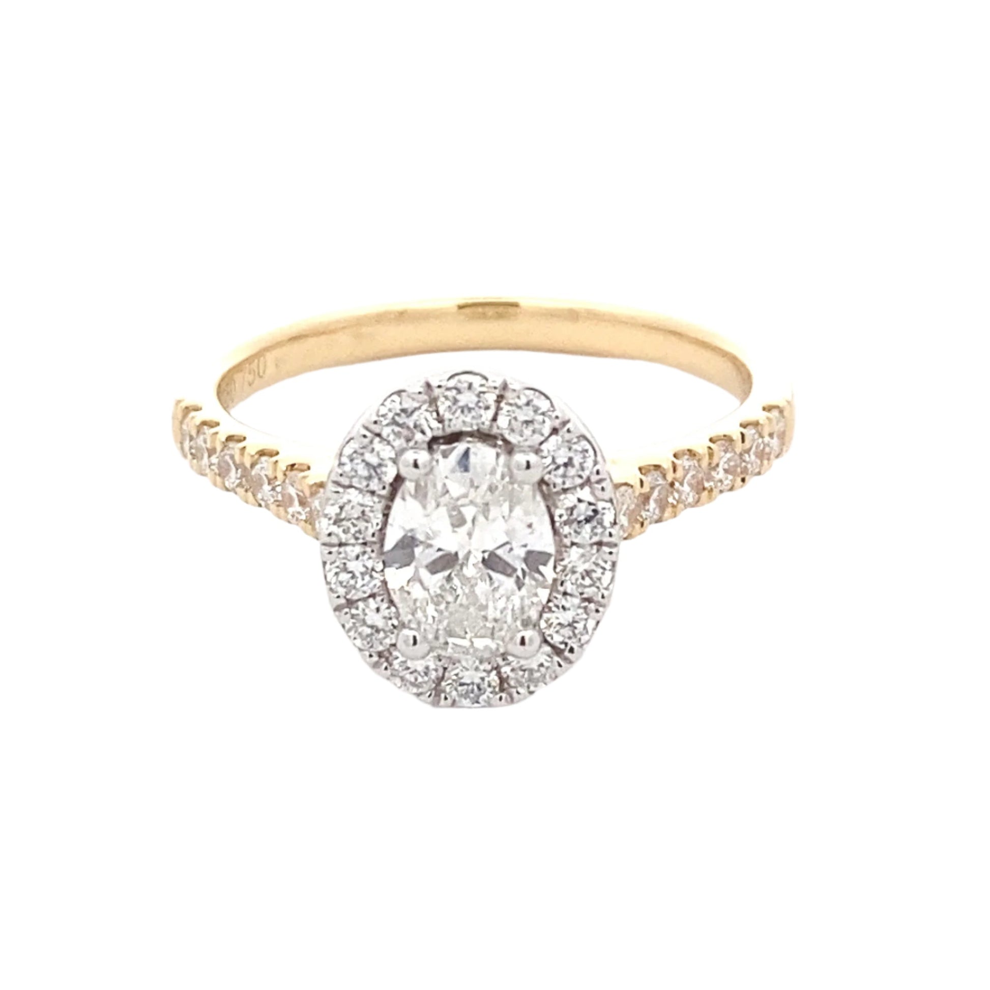 Yellow Gold Oval shaped diamond halo cluster style ring - 1.10cts Gardiner Brothers
