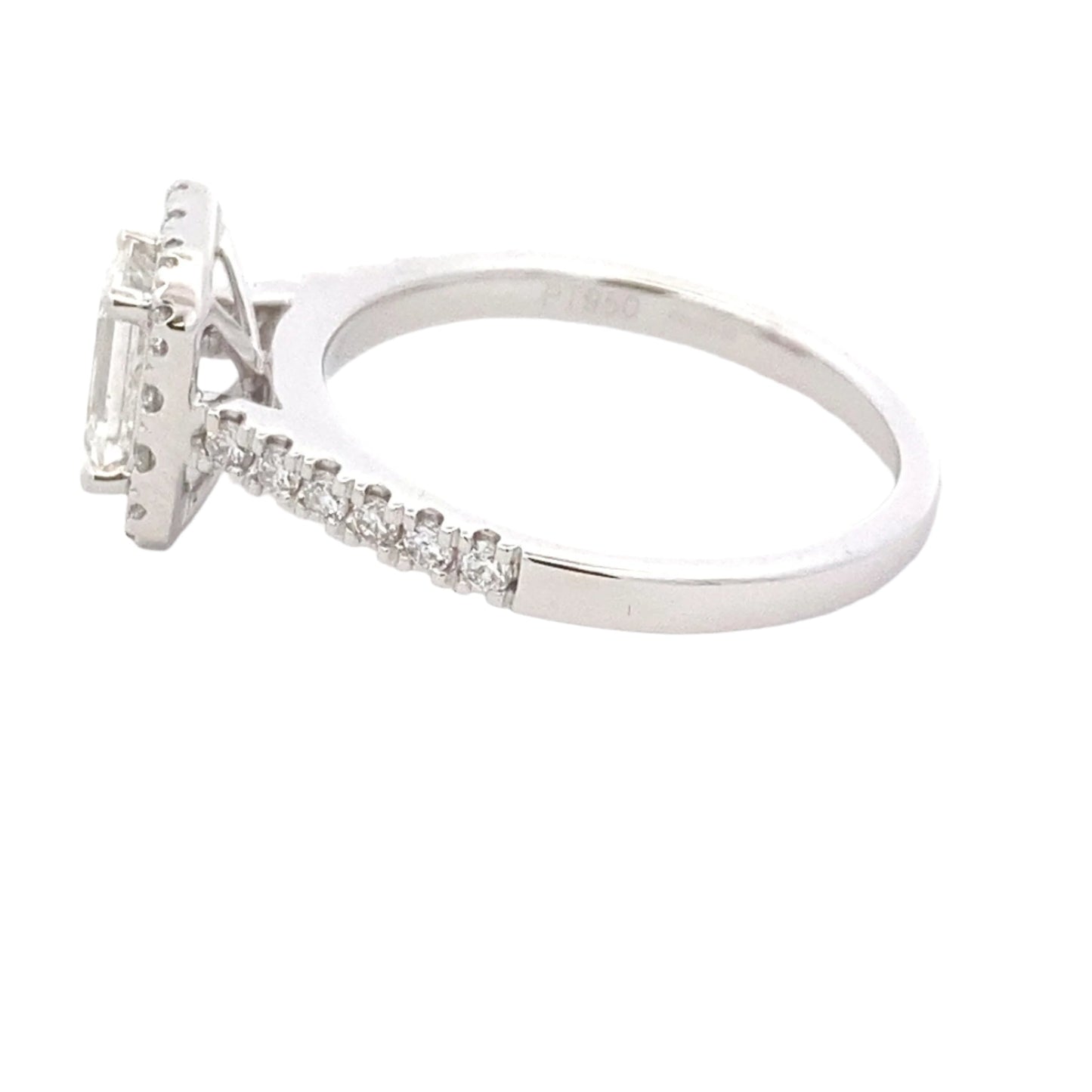 Platinum Emerald cut diamond halo cluster style ring - 1.16cts Gardiner Brothers