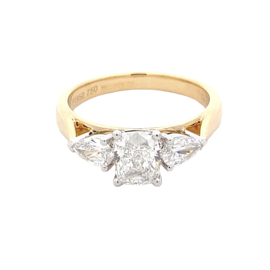 Cushion and pear shaped diamond 3 stone ring - 1.44cts Gardiner Brothers
