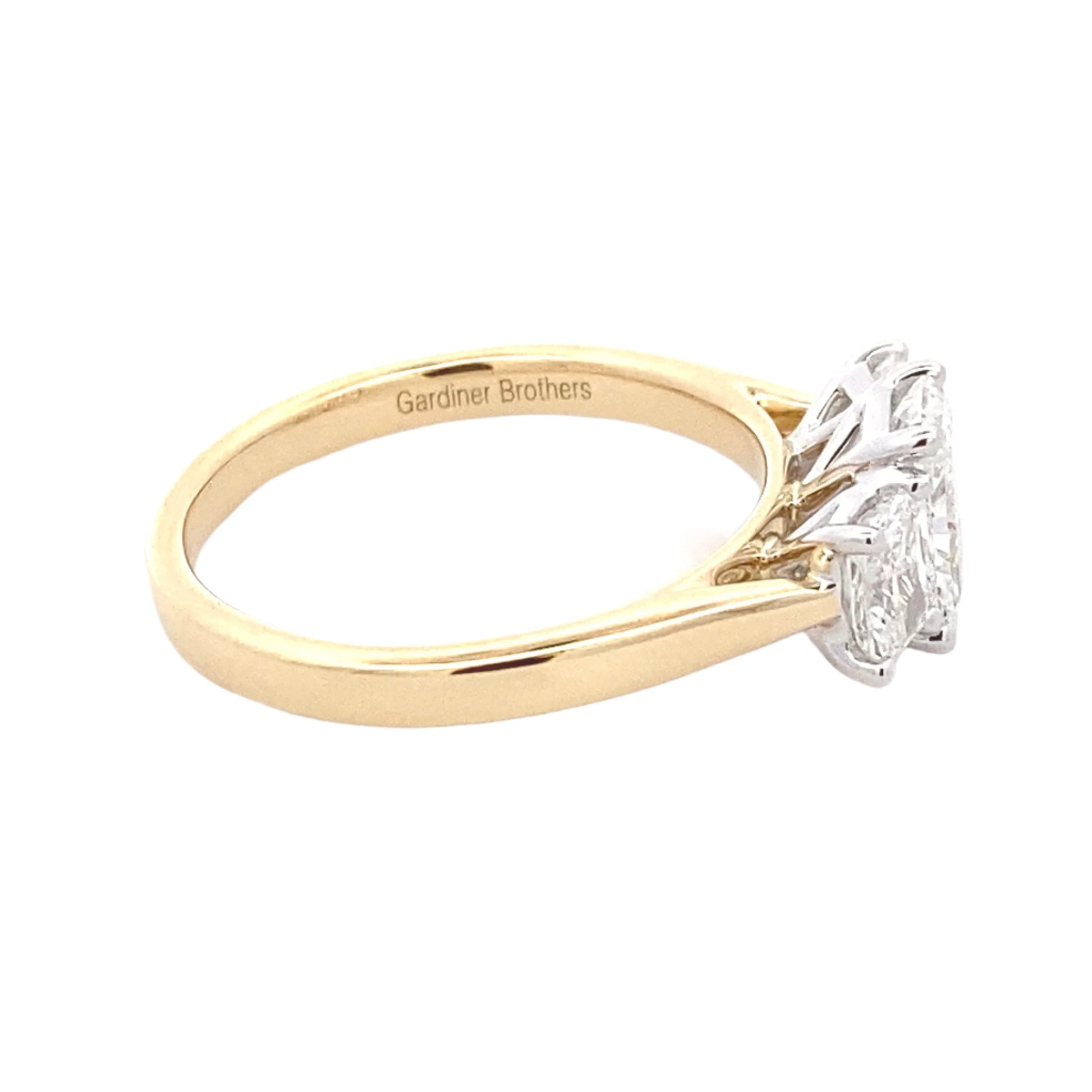 Yellow Gold Radiant cut diamond 3 stone ring - 1.56cts Gardiner Brothers