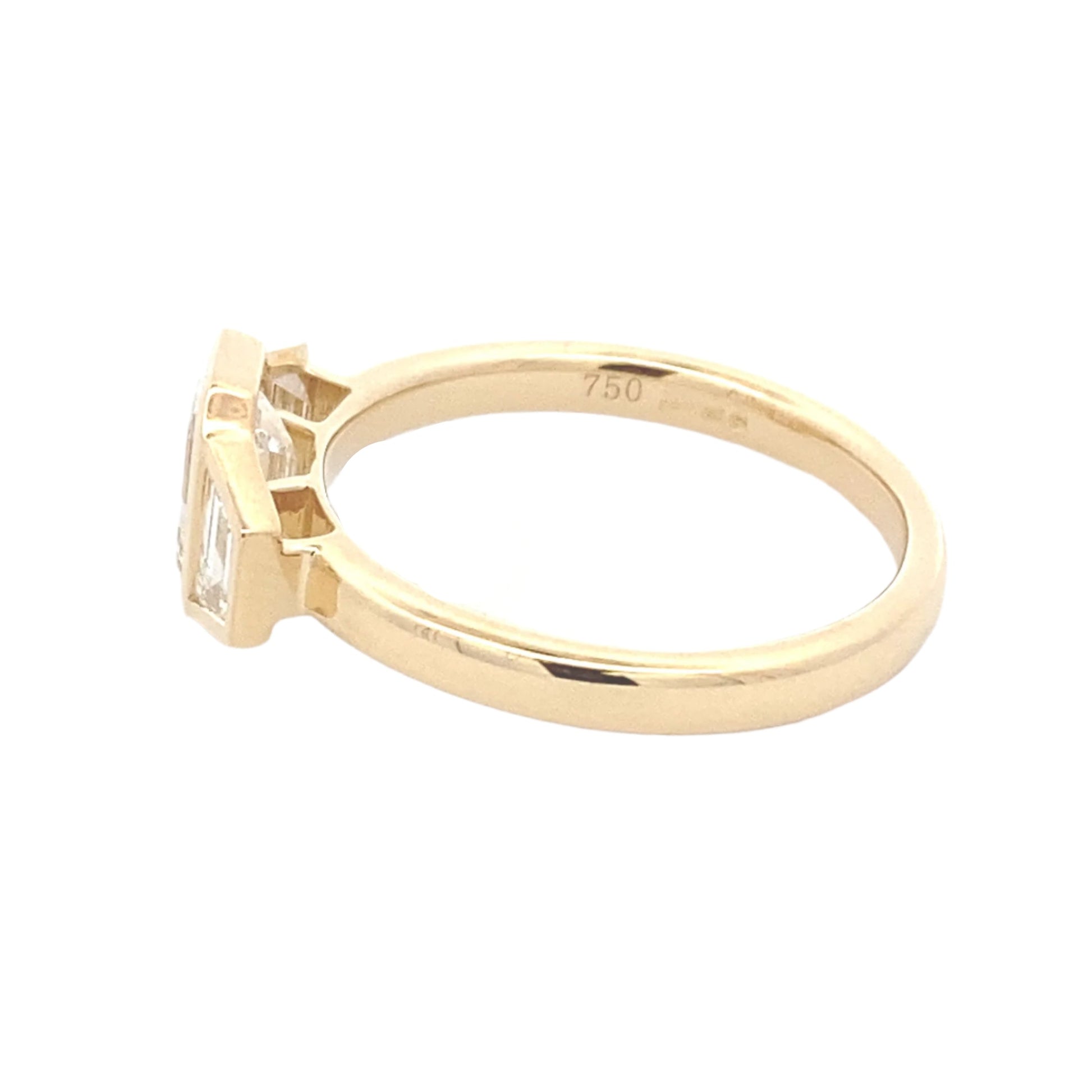 Yellow Gold Emerald cut and Trapezoid diamond Bezel Set 3 stone ring - 1.34cts Gardiner Brothers
