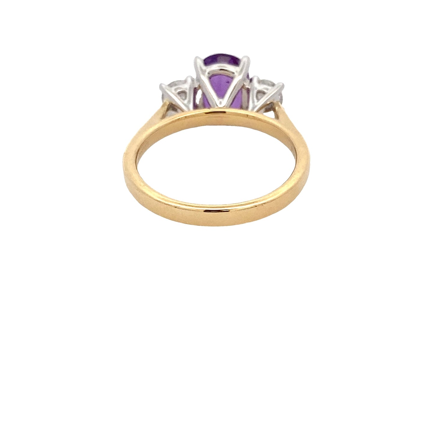 Purple Sapphire and round brilliant cut diamond 3 stone ring Gardiner Brothers