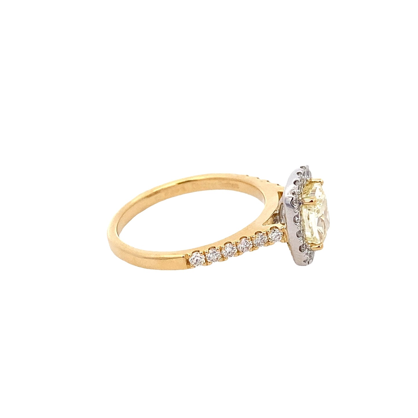 Yellow Gold cushion shaped Yellow diamond halo cluster style ring - 1.77cts Gardiner Brothers
