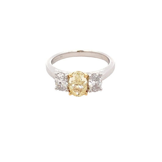 Platinum Oval shaped yellow diamond 3 stone ring - 1.66cts Gardiner Brothers