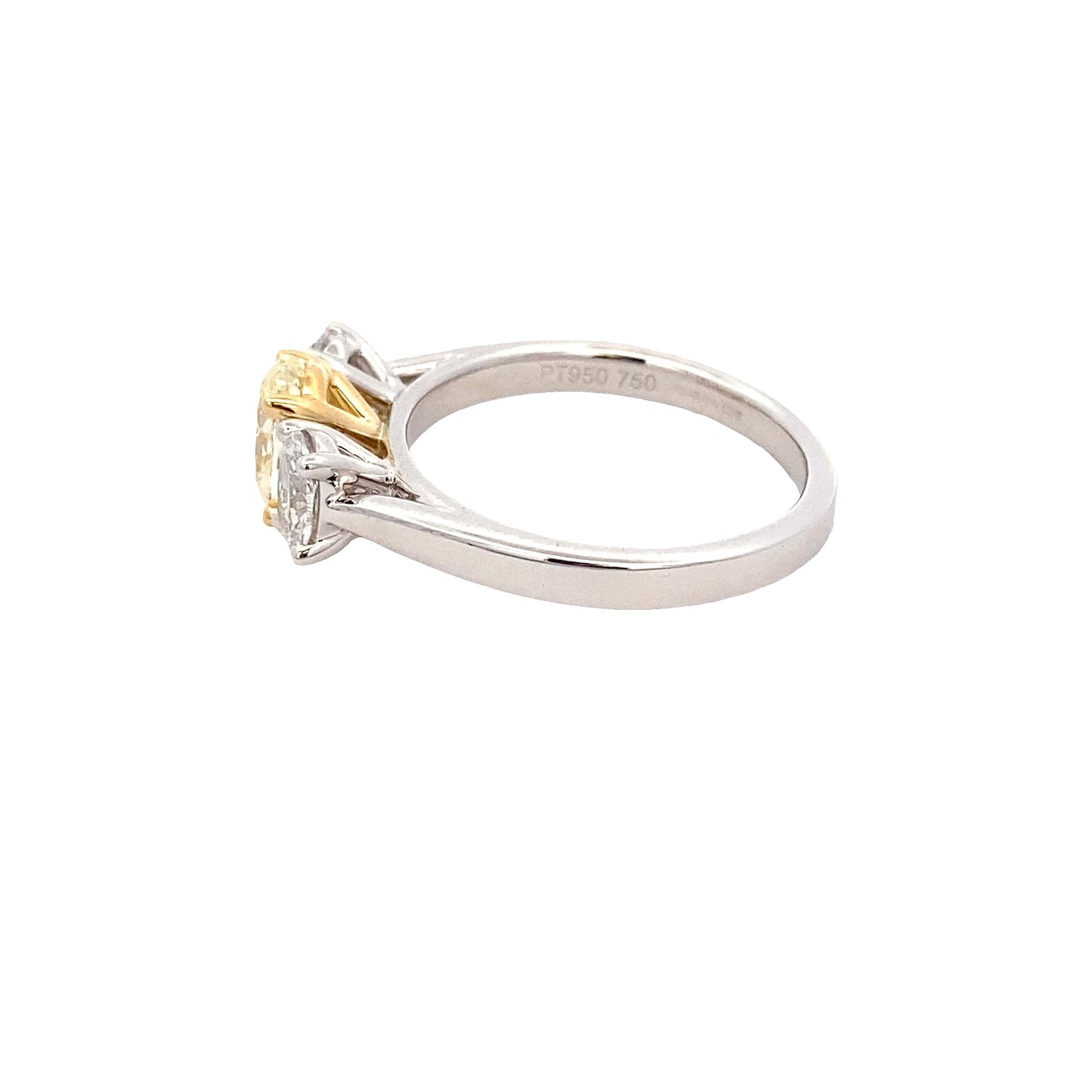 Platinum Oval shaped yellow diamond 3 stone ring - 1.66cts Gardiner Brothers