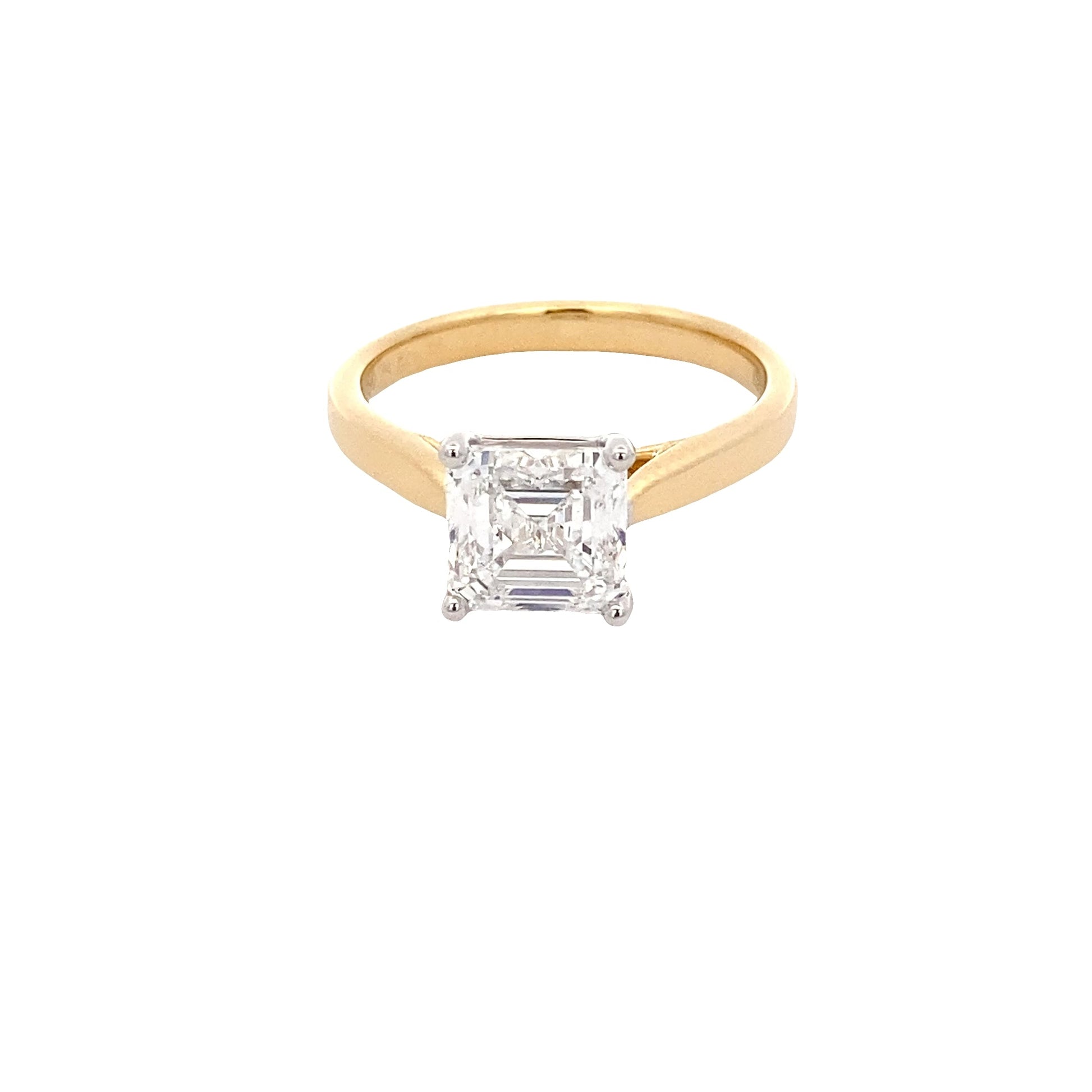 Yellow Gold Asscher cut diamond solitaire ring - 2.01cts Gardiner Brothers