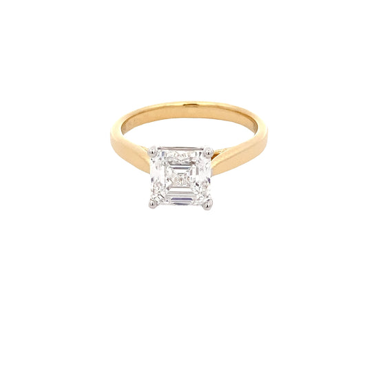 Yellow Gold Asscher cut diamond solitaire ring - 2.01cts Gardiner Brothers