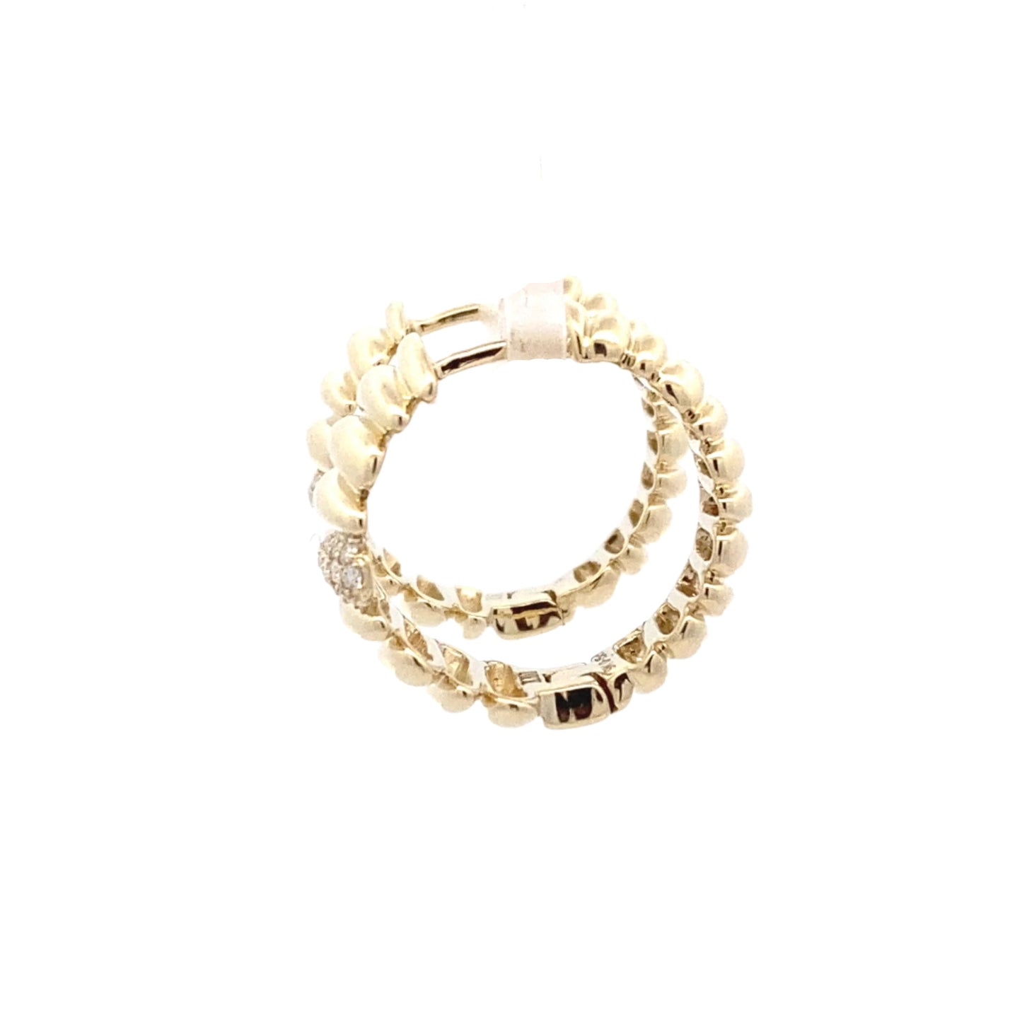 Yellow Gold fancy hoop earrings with round brilliant cut diamonds