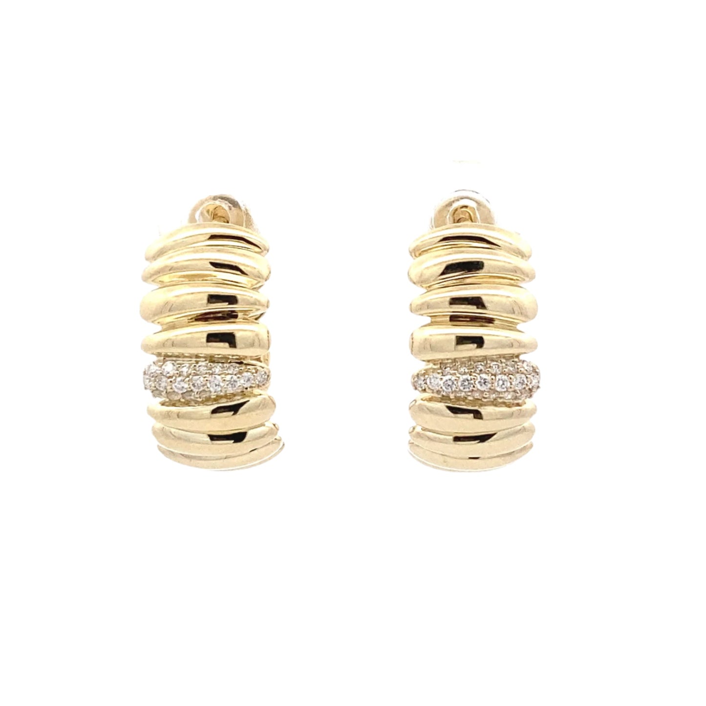 Yellow Gold fancy hoop earrings with round brilliant cut diamonds