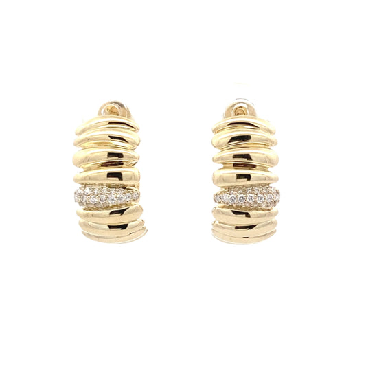 Yellow Gold fancy hoop earrings with round brilliant cut diamonds