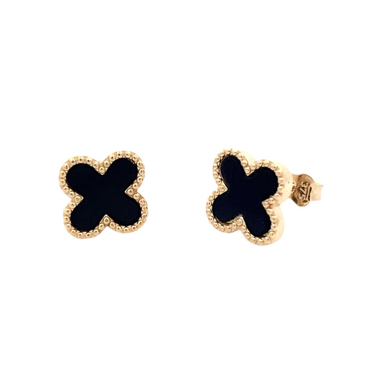 Yellow Gold Onyx Flower Petal Earrings