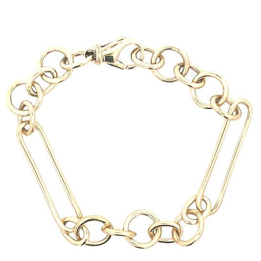 Yellow Gold Oblong and round link bracelet