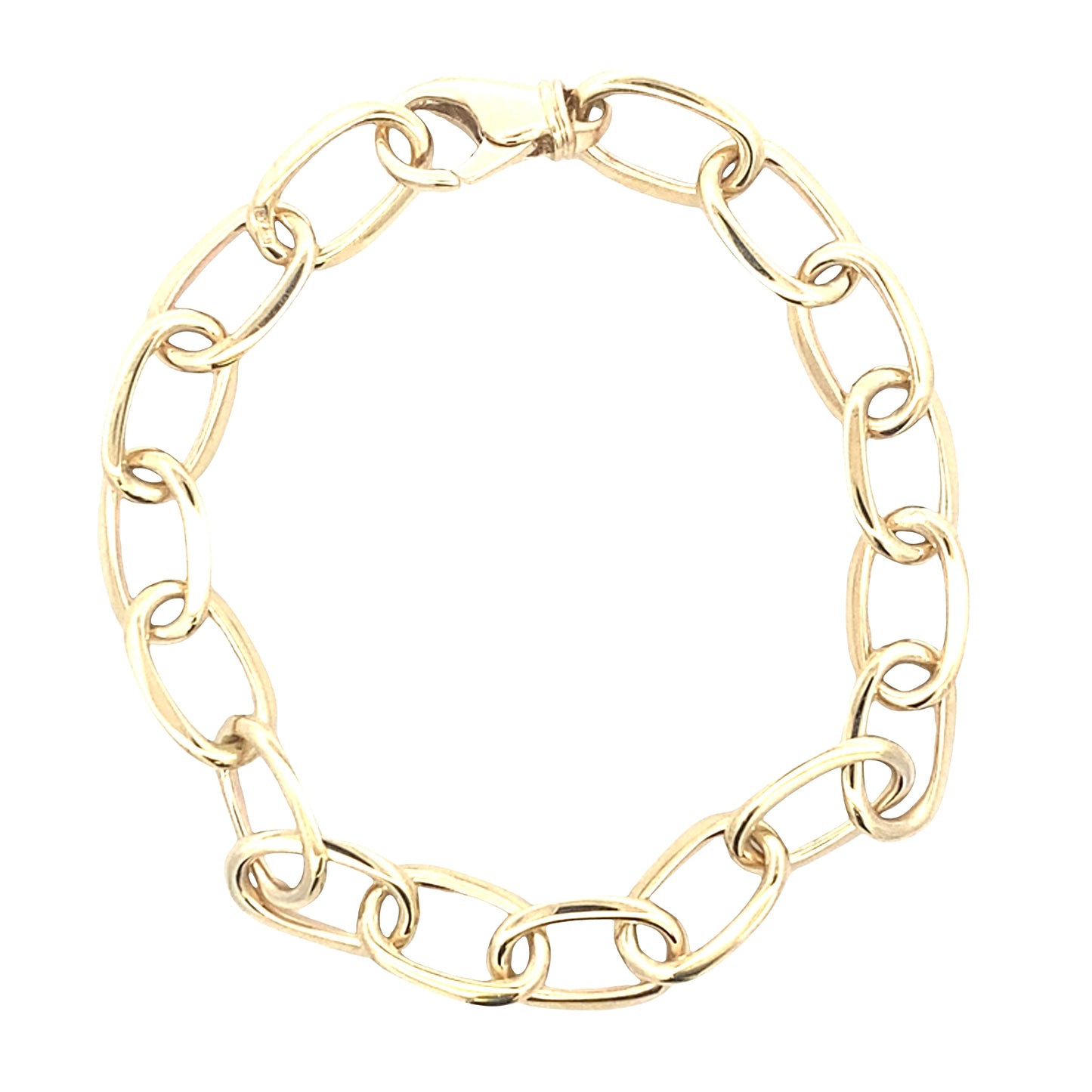 Yellow Gold Oblong Link Bracelet with a razor edge finish