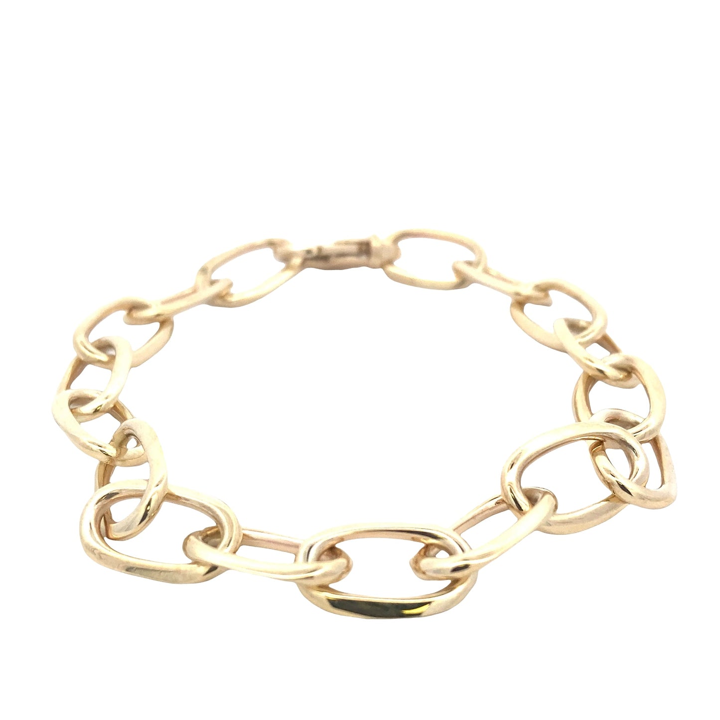 Yellow Gold Oblong Link Bracelet with a razor edge finish