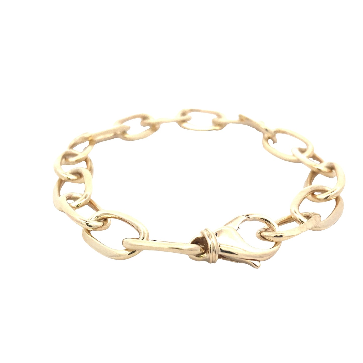 Yellow Gold Oblong Link Bracelet with a razor edge finish