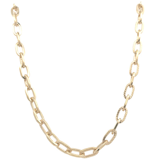 Yellow Gold Oblong Patterned Link Necklet