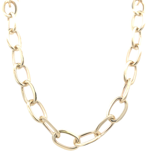 Yellow Gold Oblong Link necklet with a razor edge finish