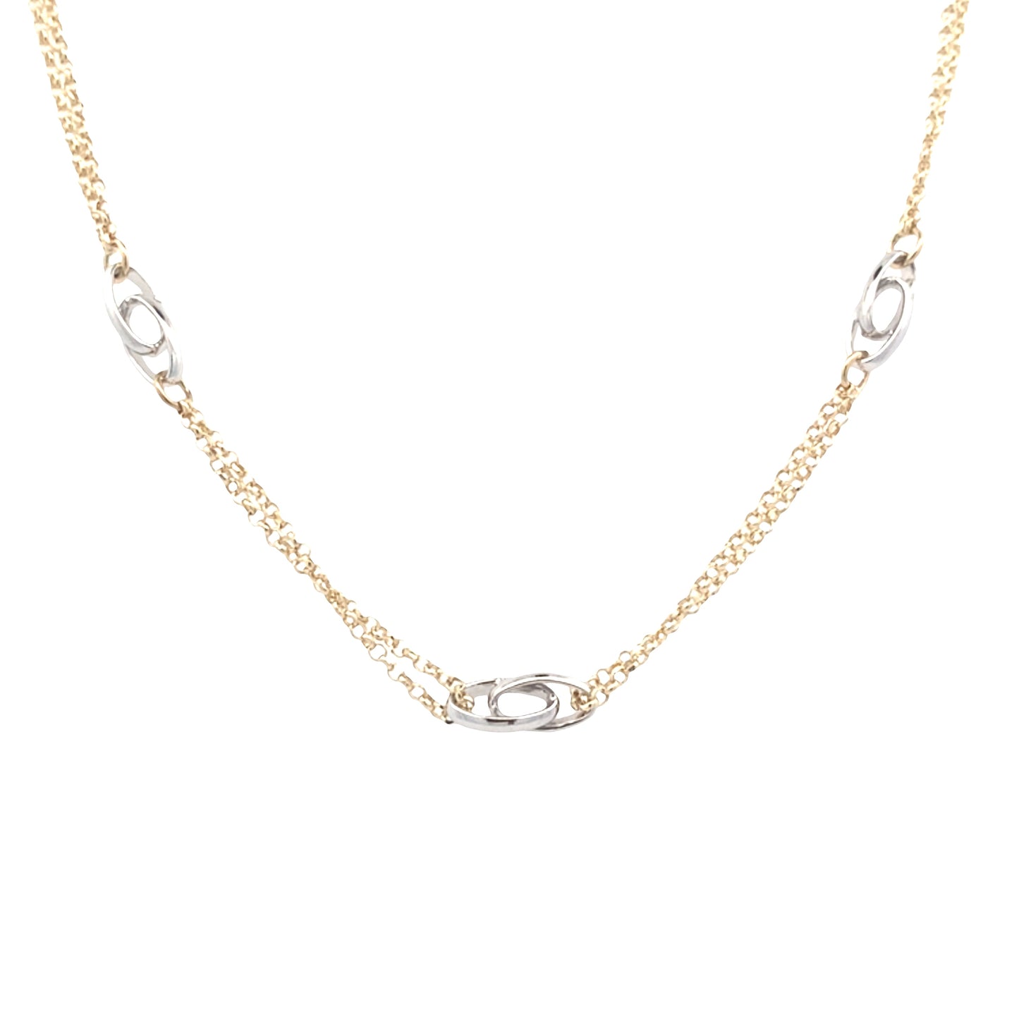 Yellow Gold Chain Necklet with White Gold Oval Links