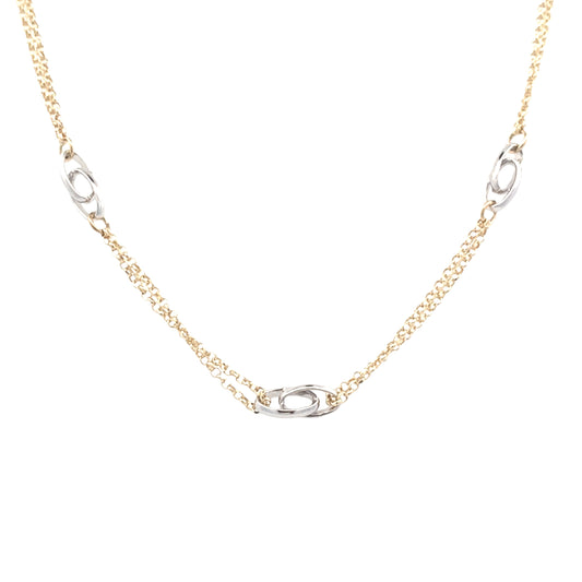 Yellow Gold Chain Necklet with White Gold Oval Links