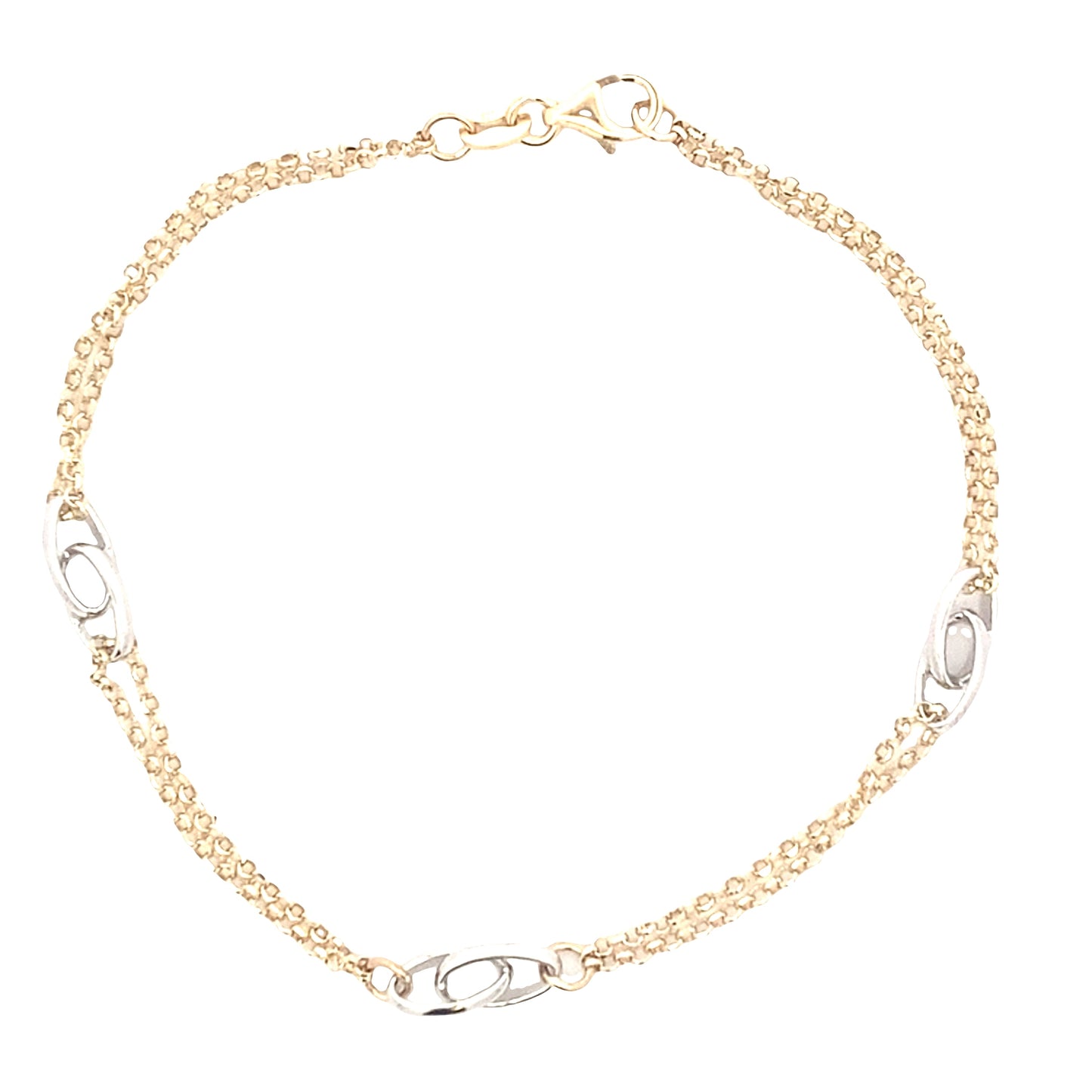 Yellow Gold Chain Bracelet with white gold oval links