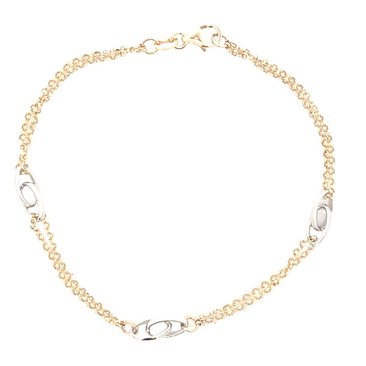 Yellow Gold Chain Bracelet with white gold oval links