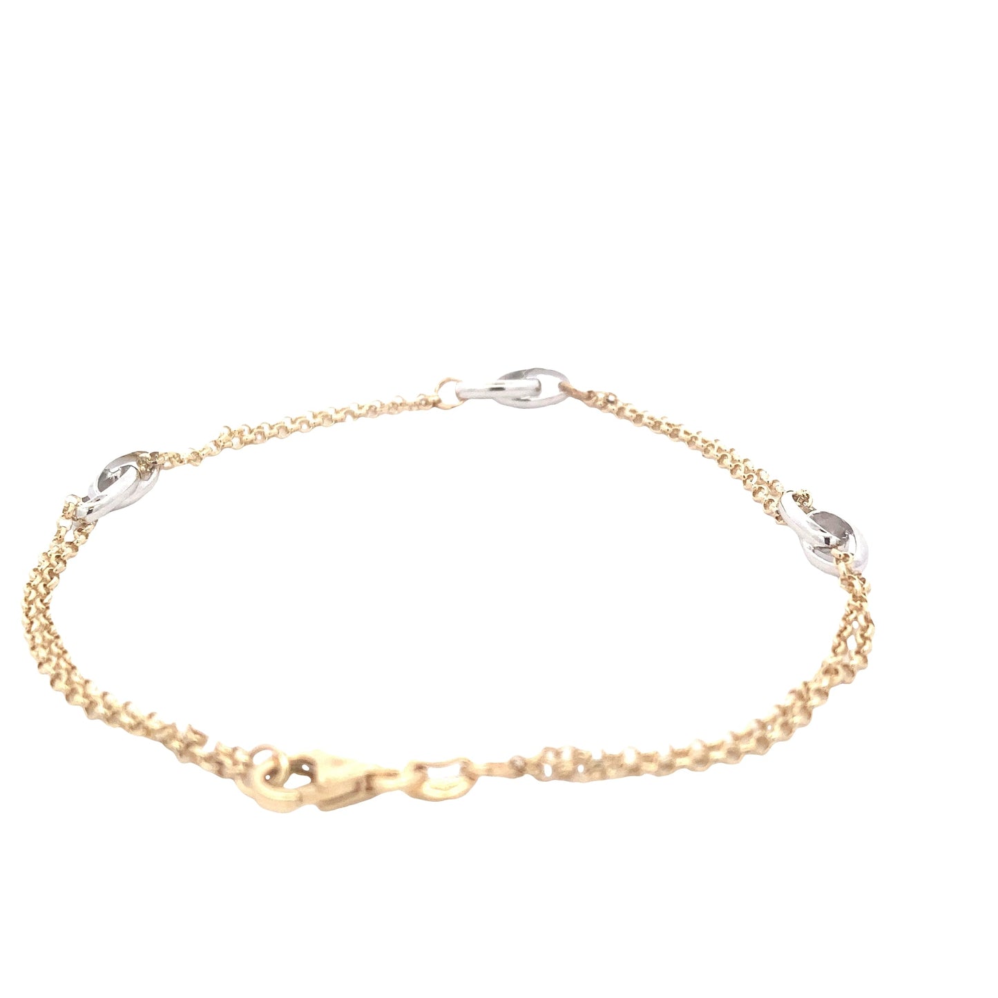 Yellow Gold Chain Bracelet with white gold oval links