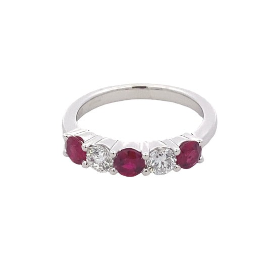 Ruby and Diamond 5 Stone Eternity Style Ring