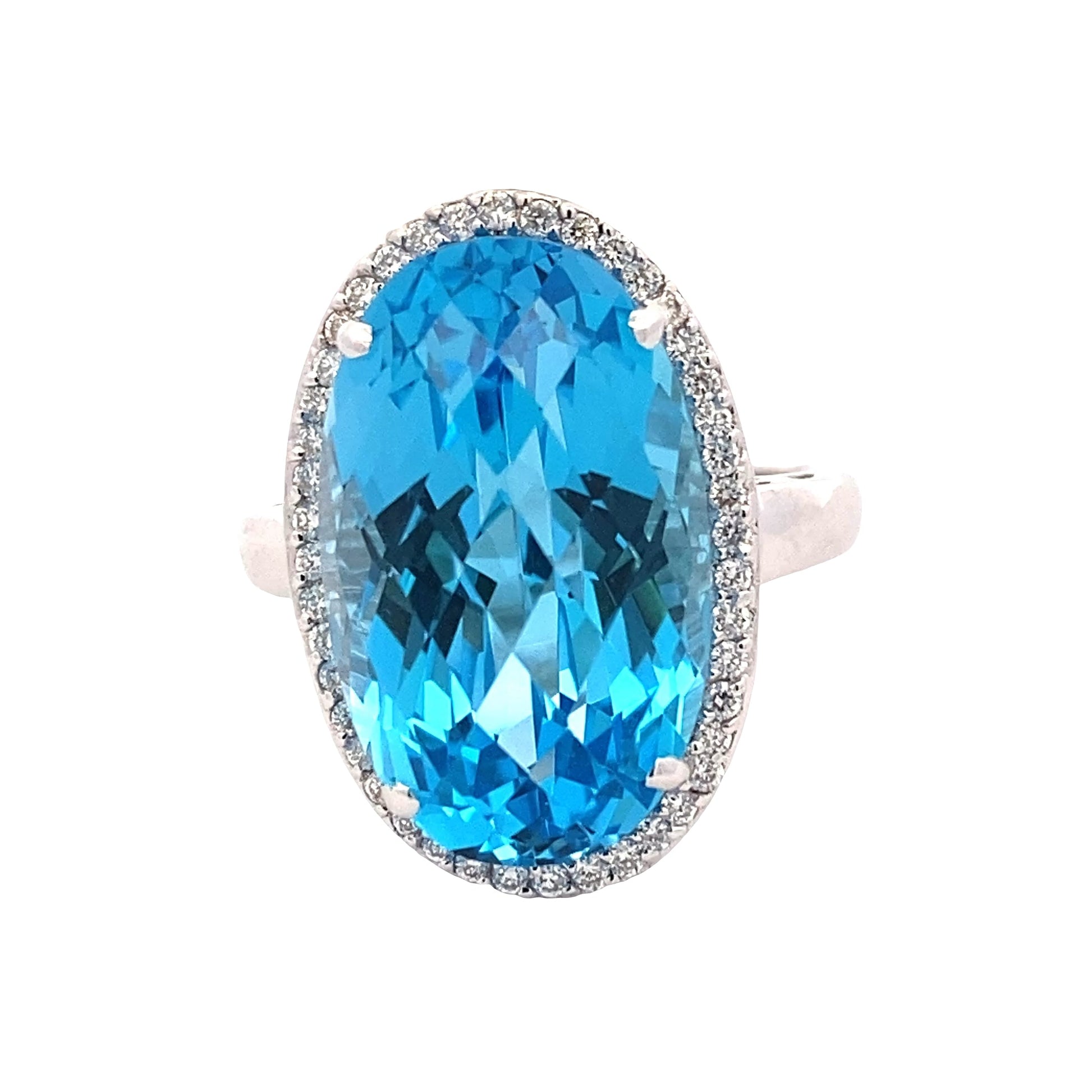 Oval Swiss Blue Topaz and Diamond Halo Ring Gardiner Brothers
