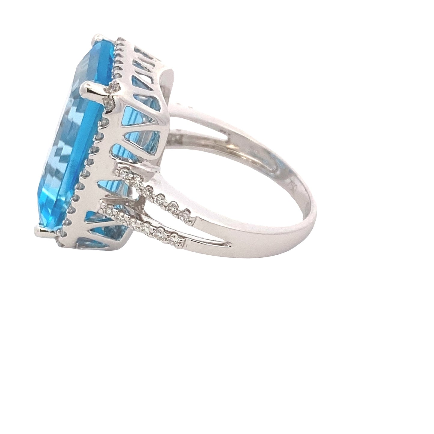 Octagonal Swiss Blue Topaz and Diamond Halo Ring Gardiner Brothers