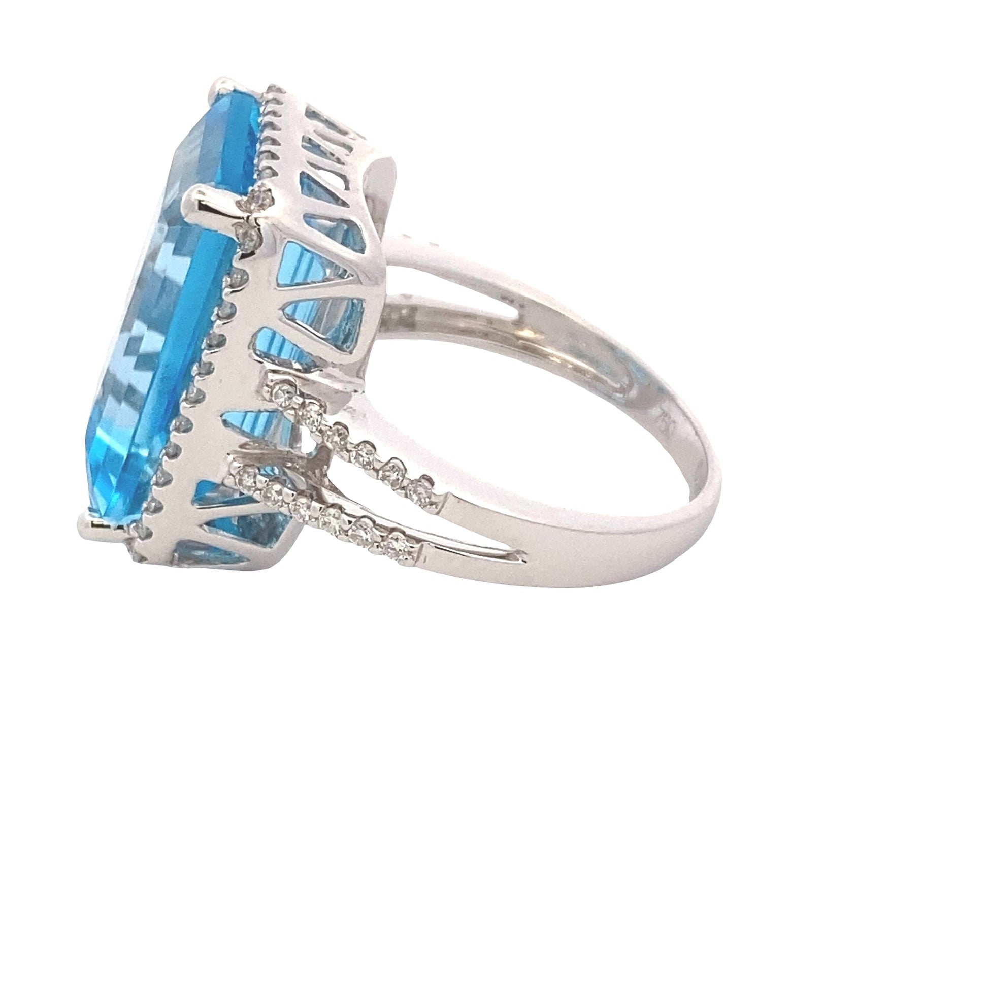 Octagonal Swiss Blue Topaz and Diamond Halo Ring Gardiner Brothers