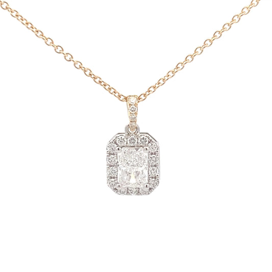 Radiant Cut Diamond Halo Cluster Style Pendant - 1.21cts