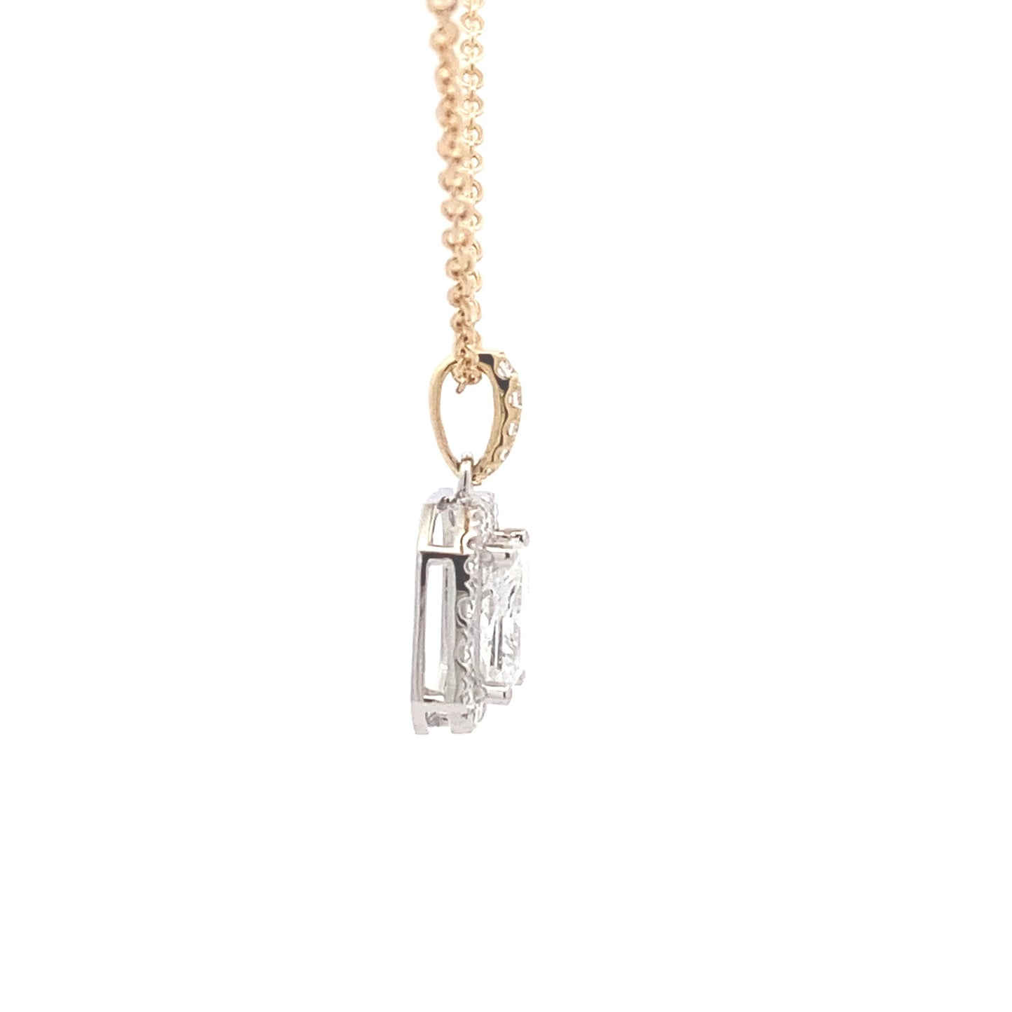 Radiant Cut Diamond Halo Cluster Style Pendant - 1.21cts