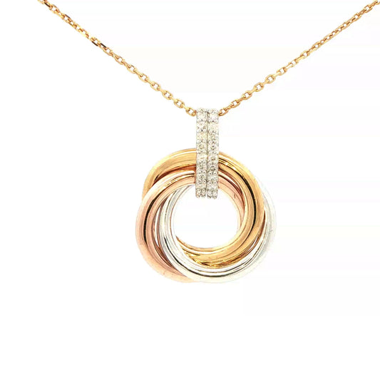 3 Colour Interlocking Circles Pendant with Diamond Bale