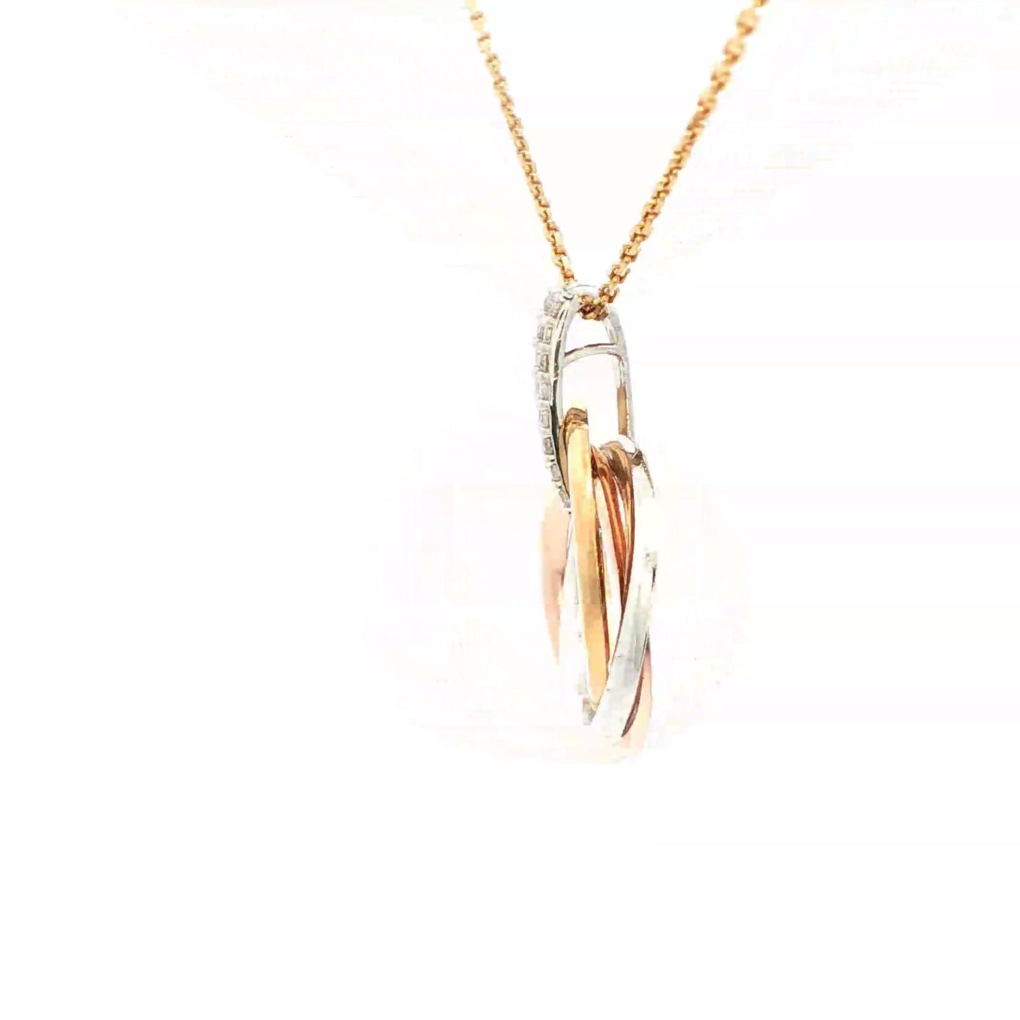 3 Colour Interlocking Circles Pendant with Diamond Bale
