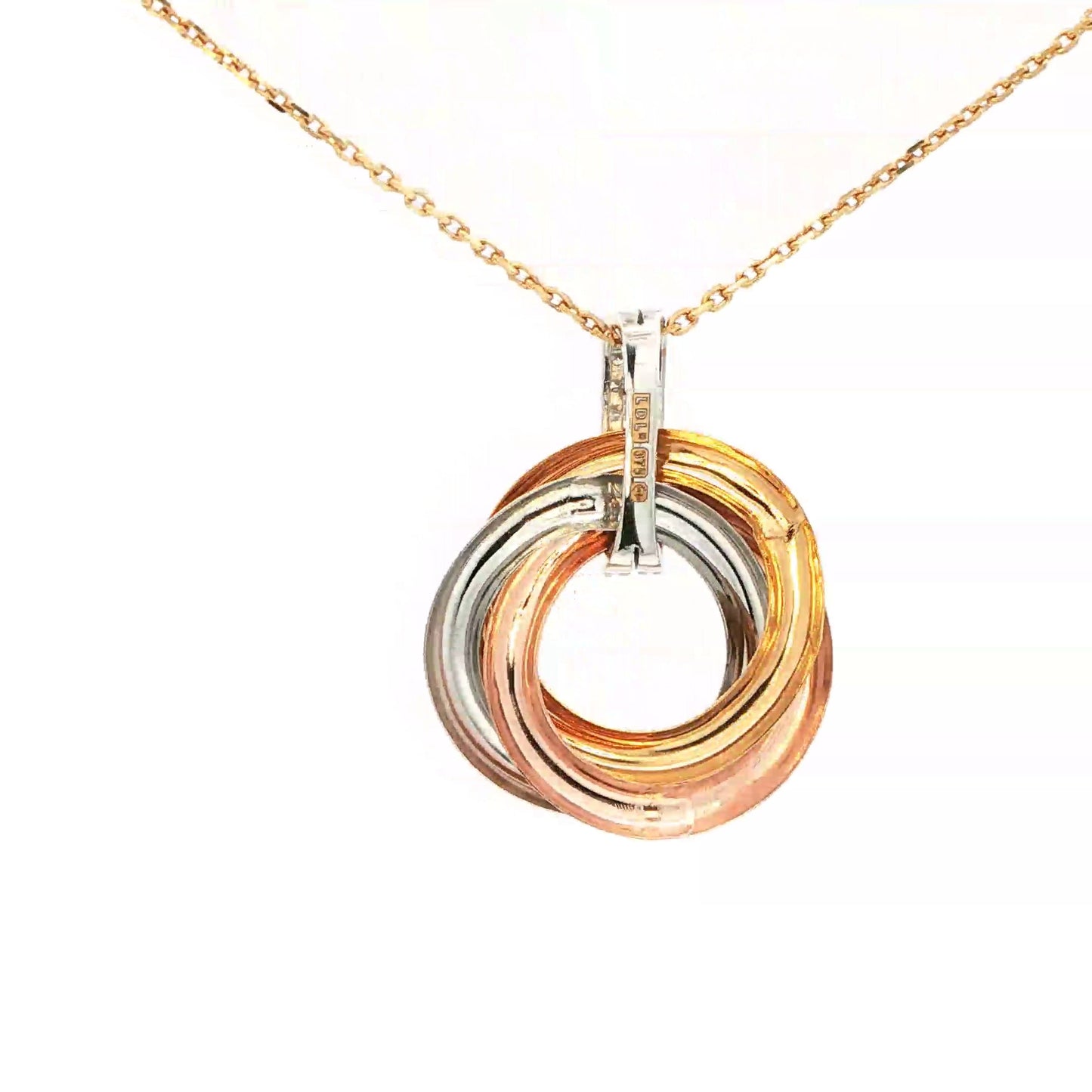 3 Colour Interlocking Circles Pendant with Diamond Bale
