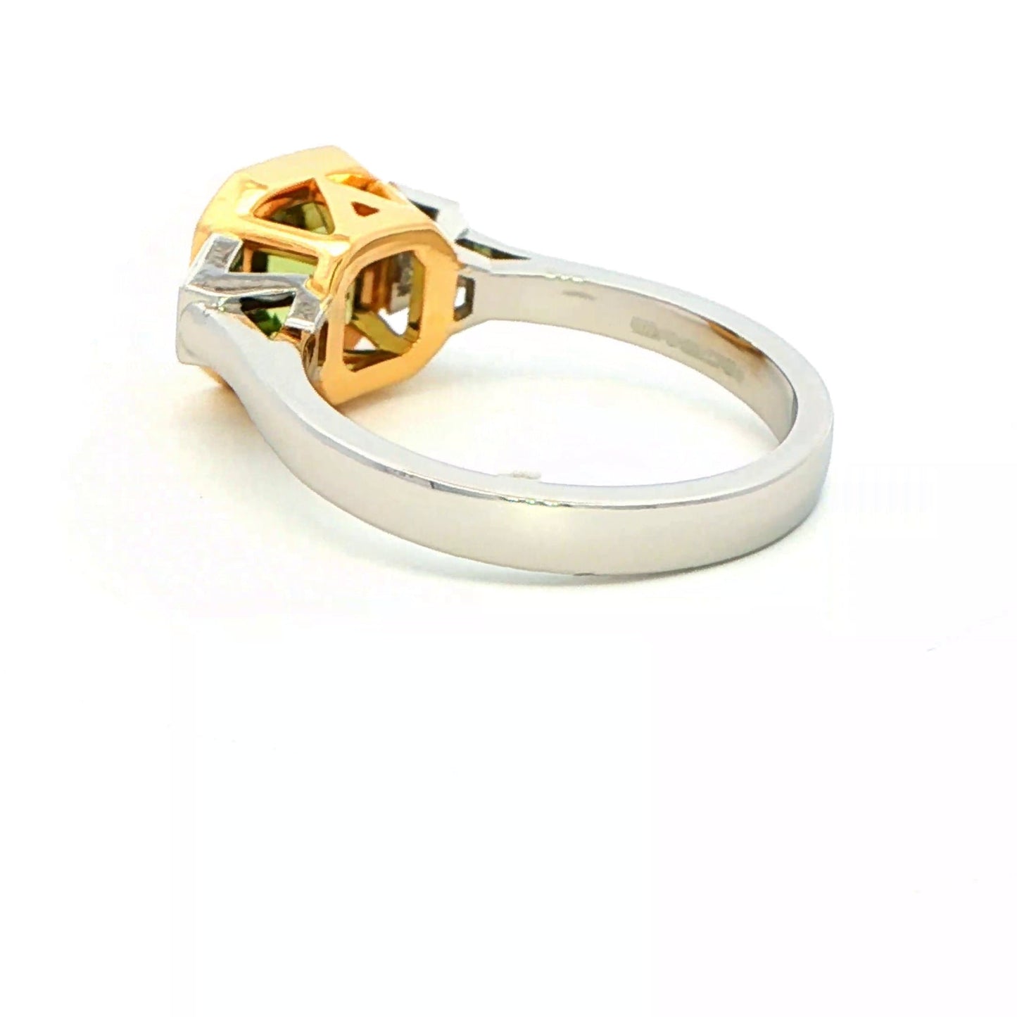 Chrome Tourmaline and Trapezoid Cut Diamond 3 Stone Ring Gardiner Brothers