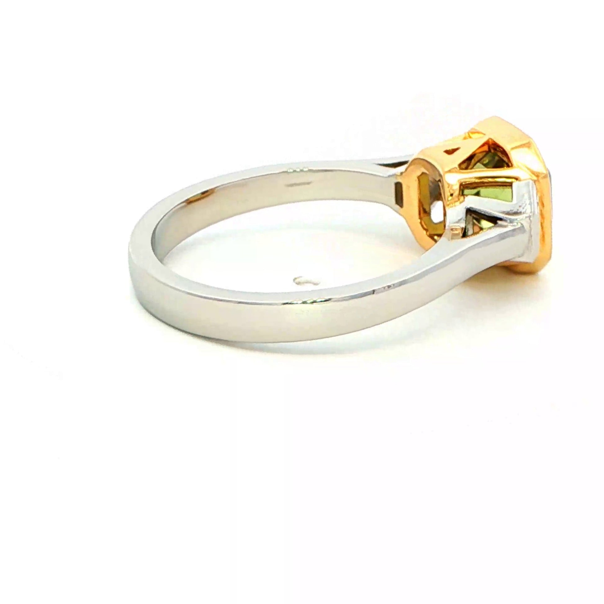 Chrome Tourmaline and Trapezoid Cut Diamond 3 Stone Ring Gardiner Brothers