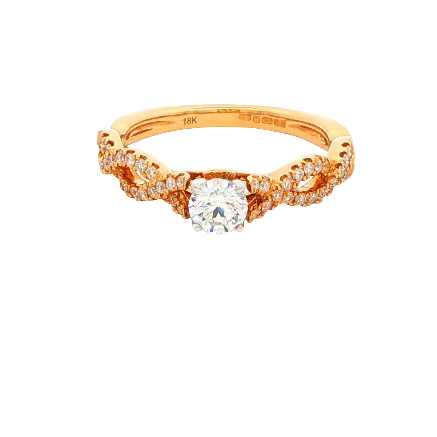 Yellow Gold Round Brilliant Cut Diamond Ring With Twisted Diamond Set Shoulders - 0.55cts Gardiner Brothers