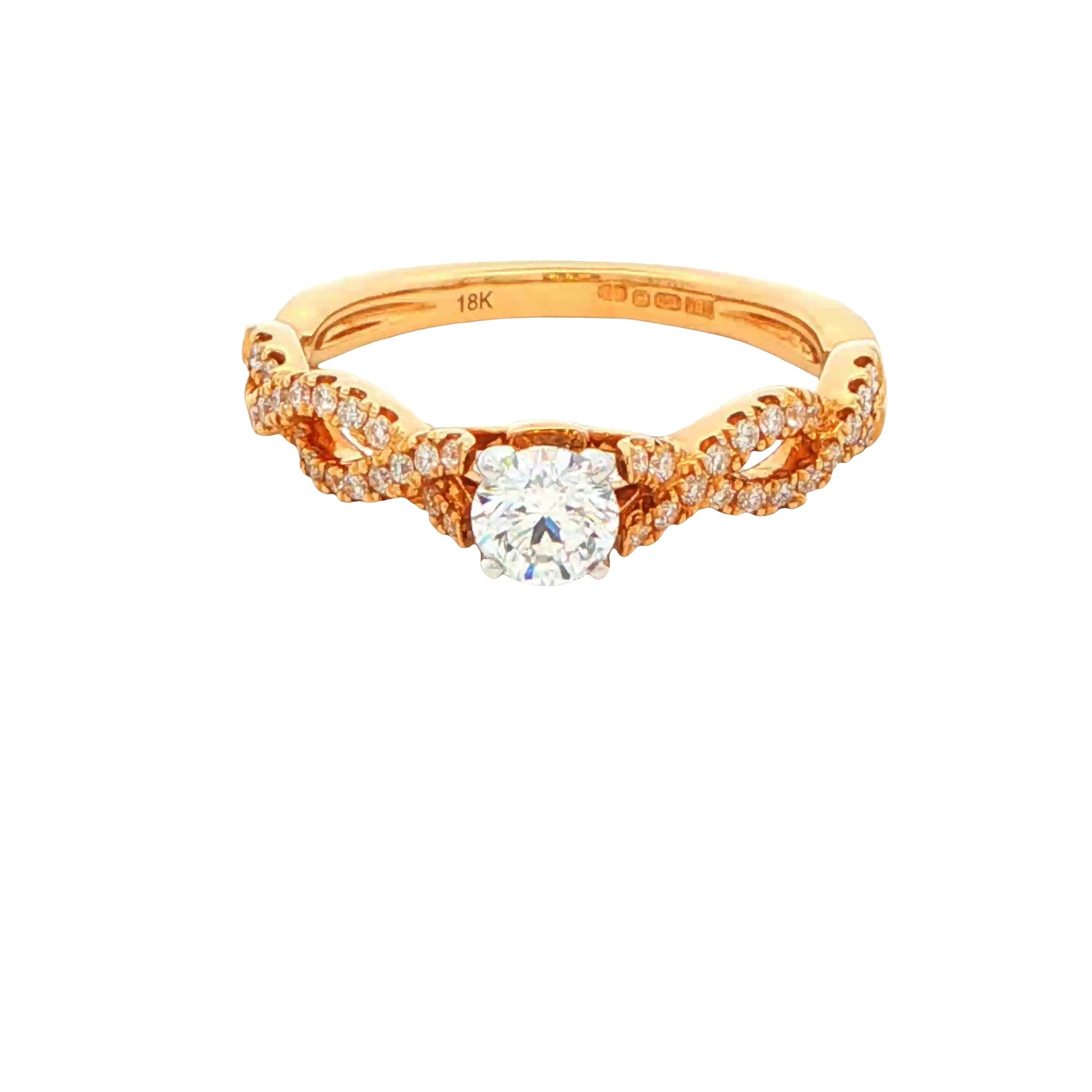 Yellow Gold Round Brilliant Cut Diamond Ring With Twisted Diamond Set Shoulders - 0.55cts Gardiner Brothers