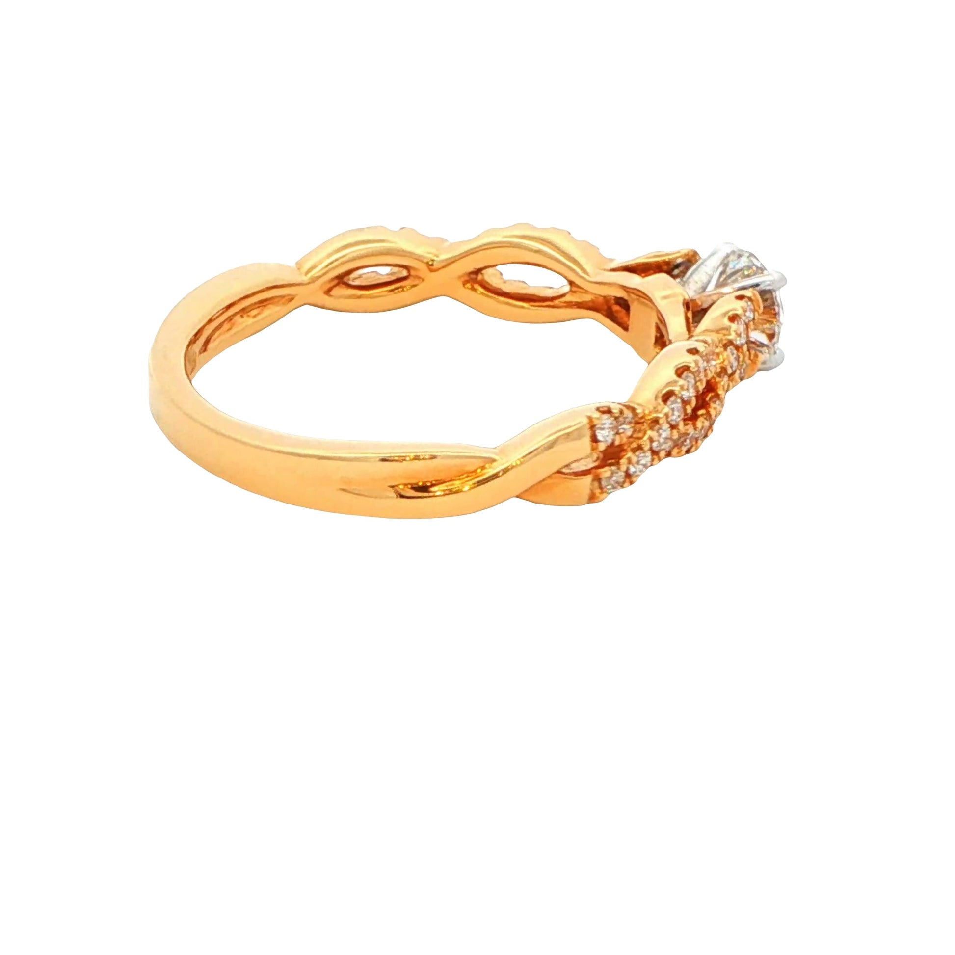 Yellow Gold Round Brilliant Cut Diamond Ring With Twisted Diamond Set Shoulders - 0.55cts Gardiner Brothers