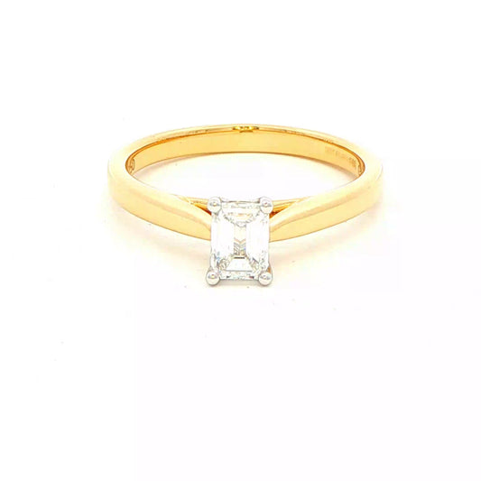 Yellow Gold Emerald cut diamond solitaire ring - 0.50cts Gardiner Brothers