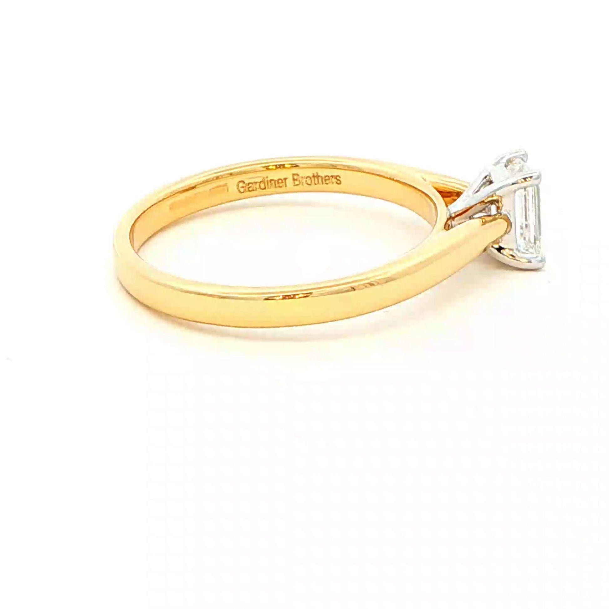 Yellow Gold Emerald cut diamond solitaire ring - 0.50cts Gardiner Brothers