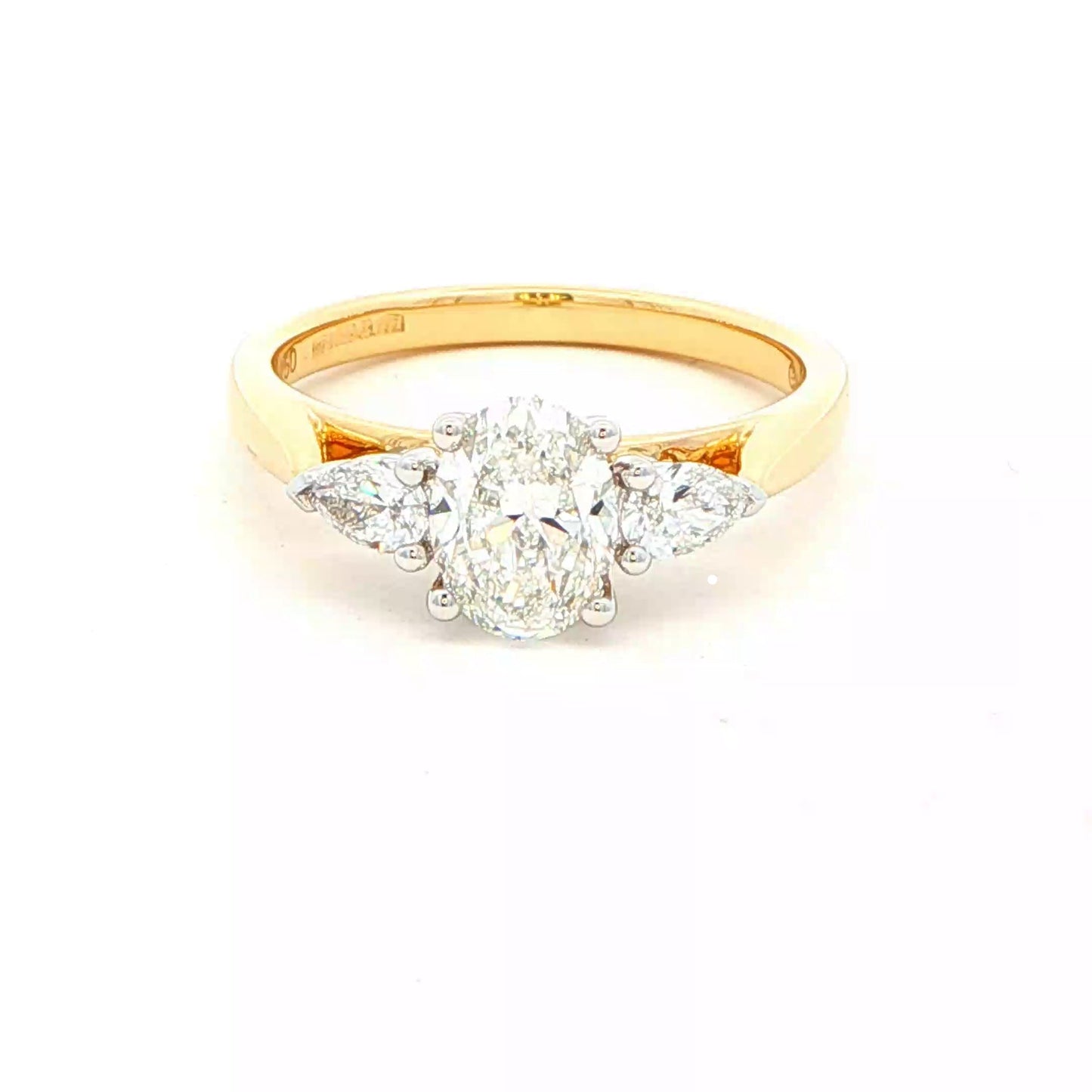 Yellow Gold Oval and Pear Shaped Diamond 3 Stone Ring - 1.30cts Gardiner Brothers