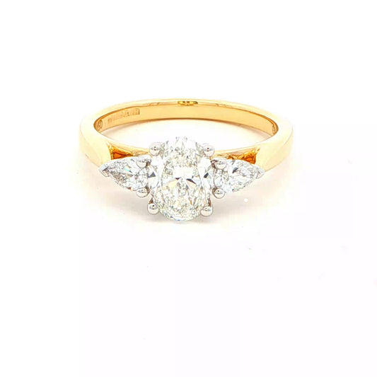 Yellow Gold Oval and Pear Shaped Diamond 3 Stone Ring - 1.30cts Gardiner Brothers