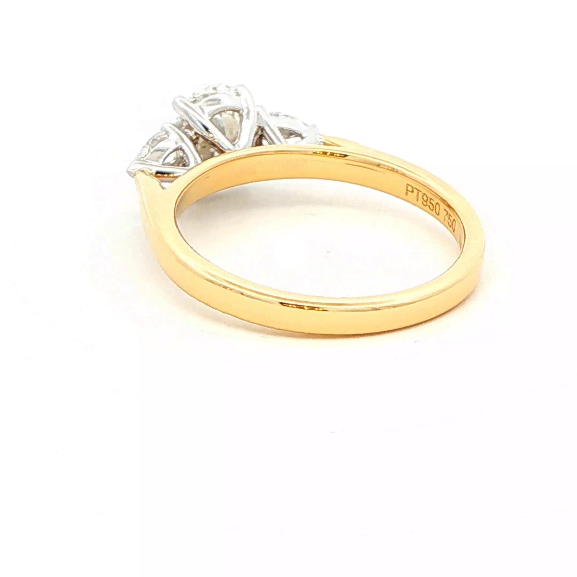 Yellow Gold Oval and Pear Shaped Diamond 3 Stone Ring - 1.30cts Gardiner Brothers