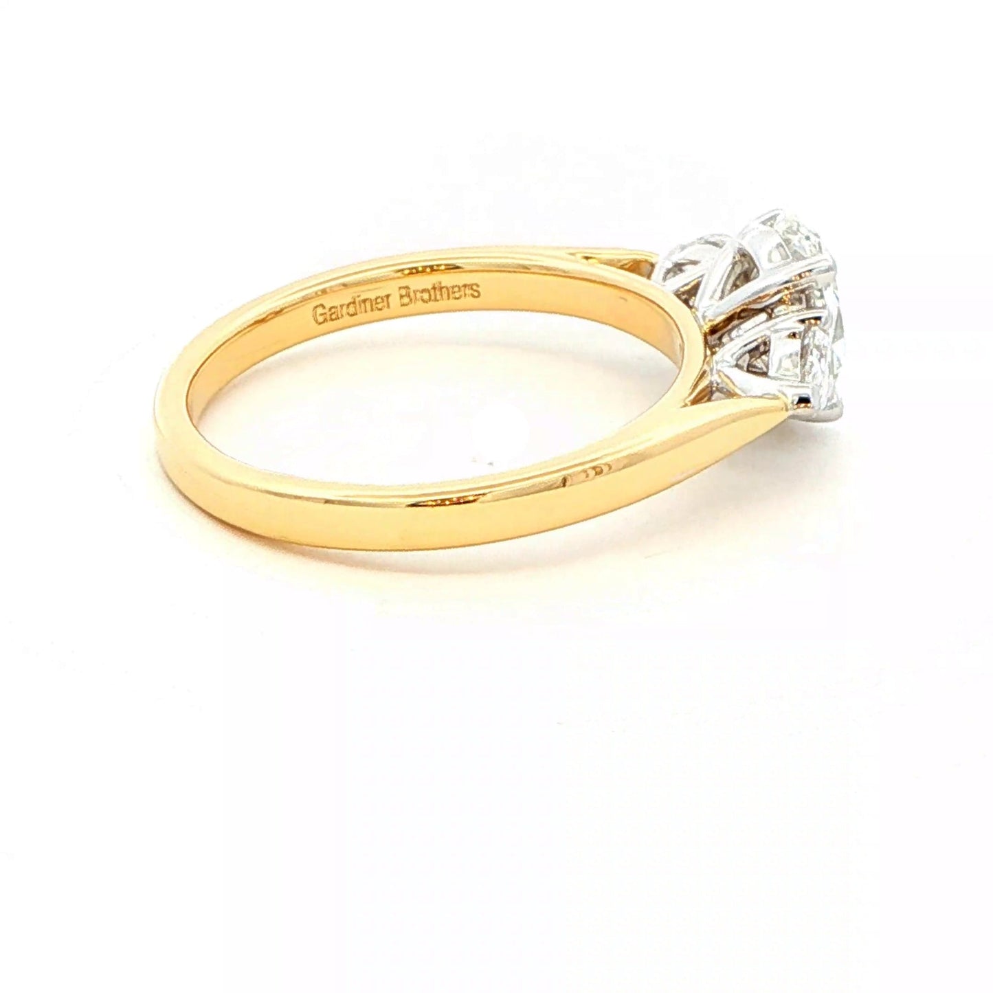 Yellow Gold Oval and Pear Shaped Diamond 3 Stone Ring - 1.30cts Gardiner Brothers